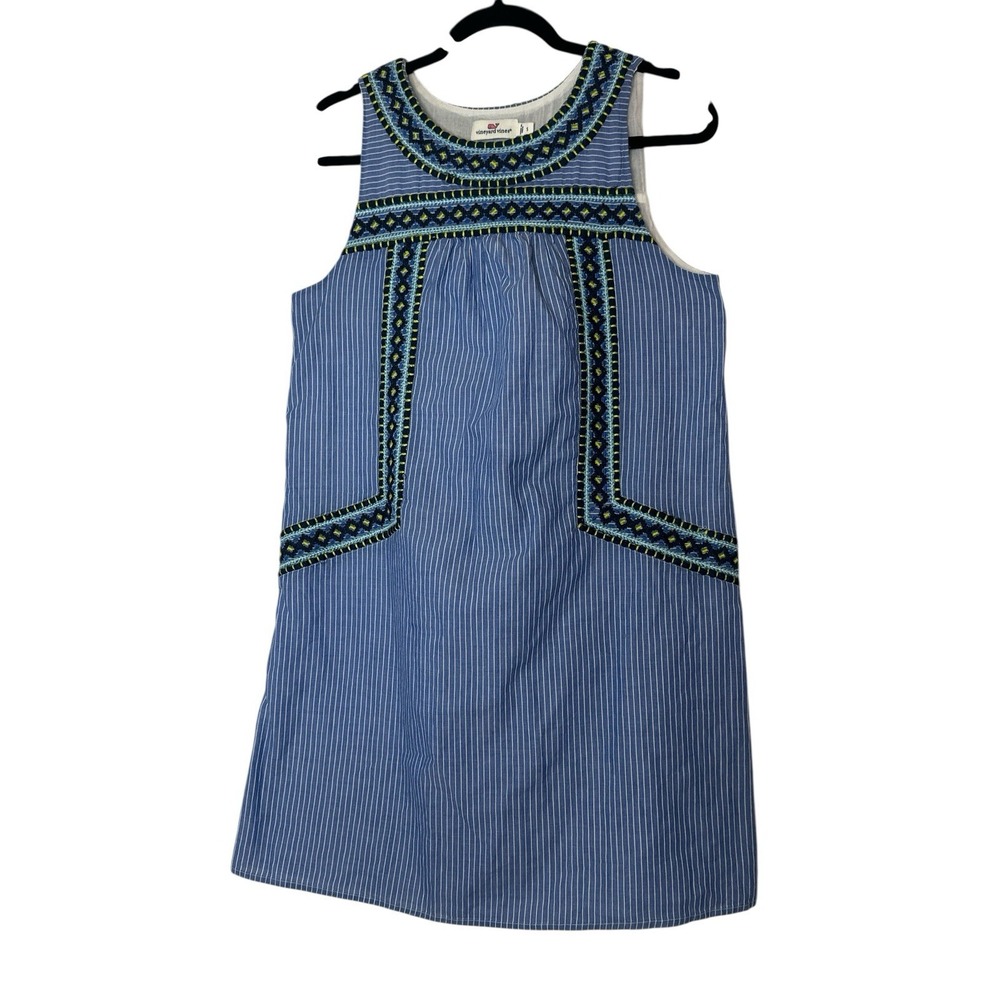 Vineyard Vines Dress Women's Small Yarn Dye‎ Stripe Embroidered Beach Bohemian - Picture 2 of 8